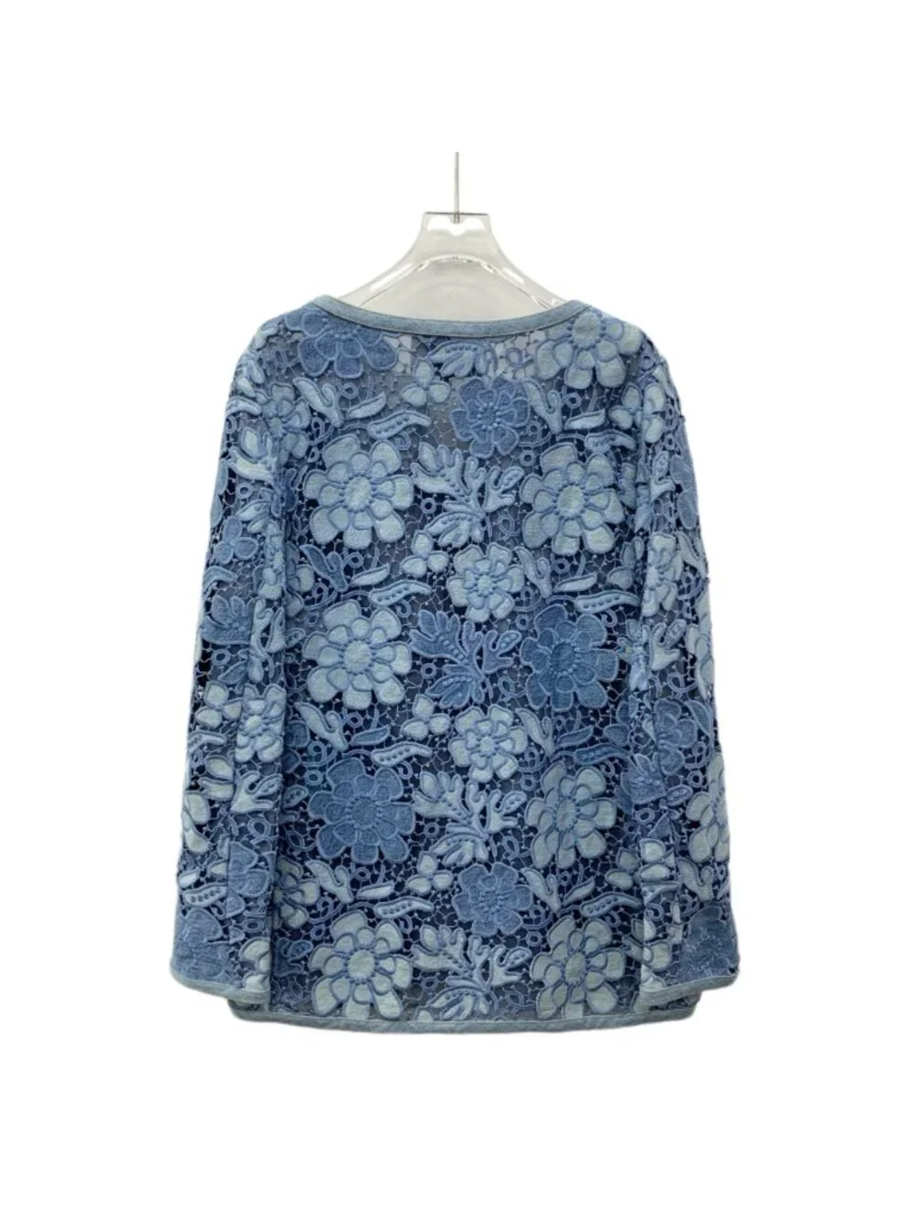 Chanel Blue Camellia Lace Embroidered Cotton Jacket
